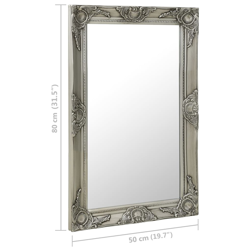 vidaXL Wall Mirror Baroque Style 19.7"x31.5" Silver