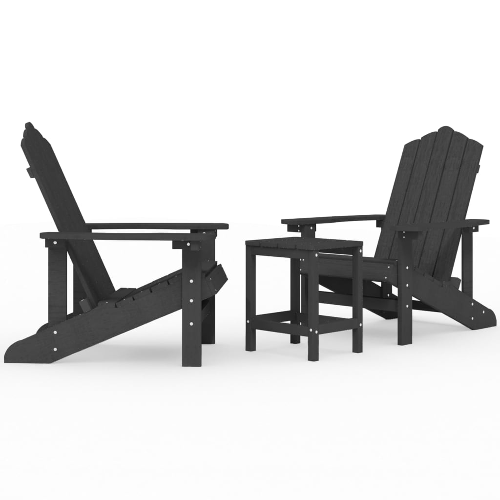 vidaXL Patio Adirondack Chairs with Table HDPE Anthracite
