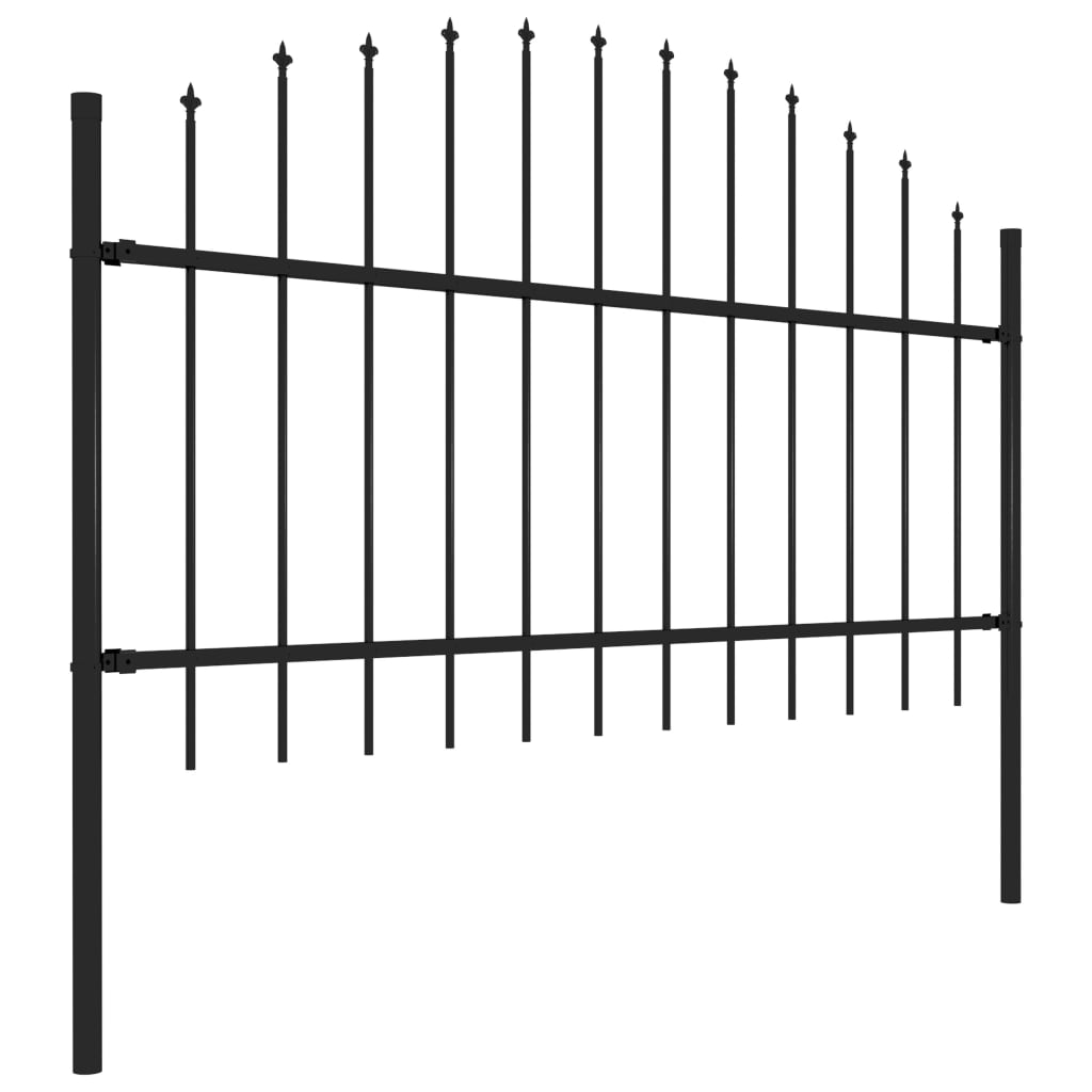 vidaXL Garden Fence with Spear Top Steel 5.6' Black