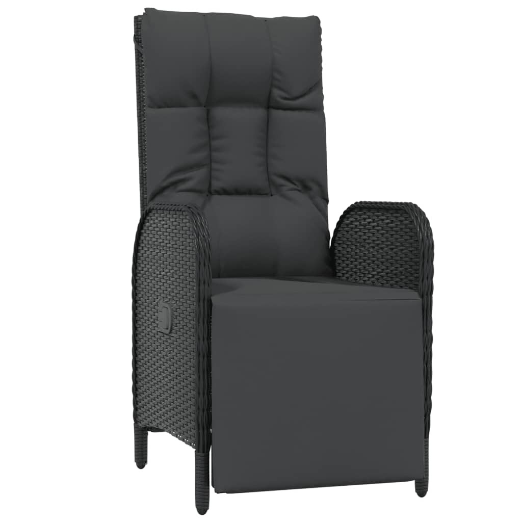 vidaXL Patio Reclining Chairs 2 Pcs with Table Black Poly Rattan