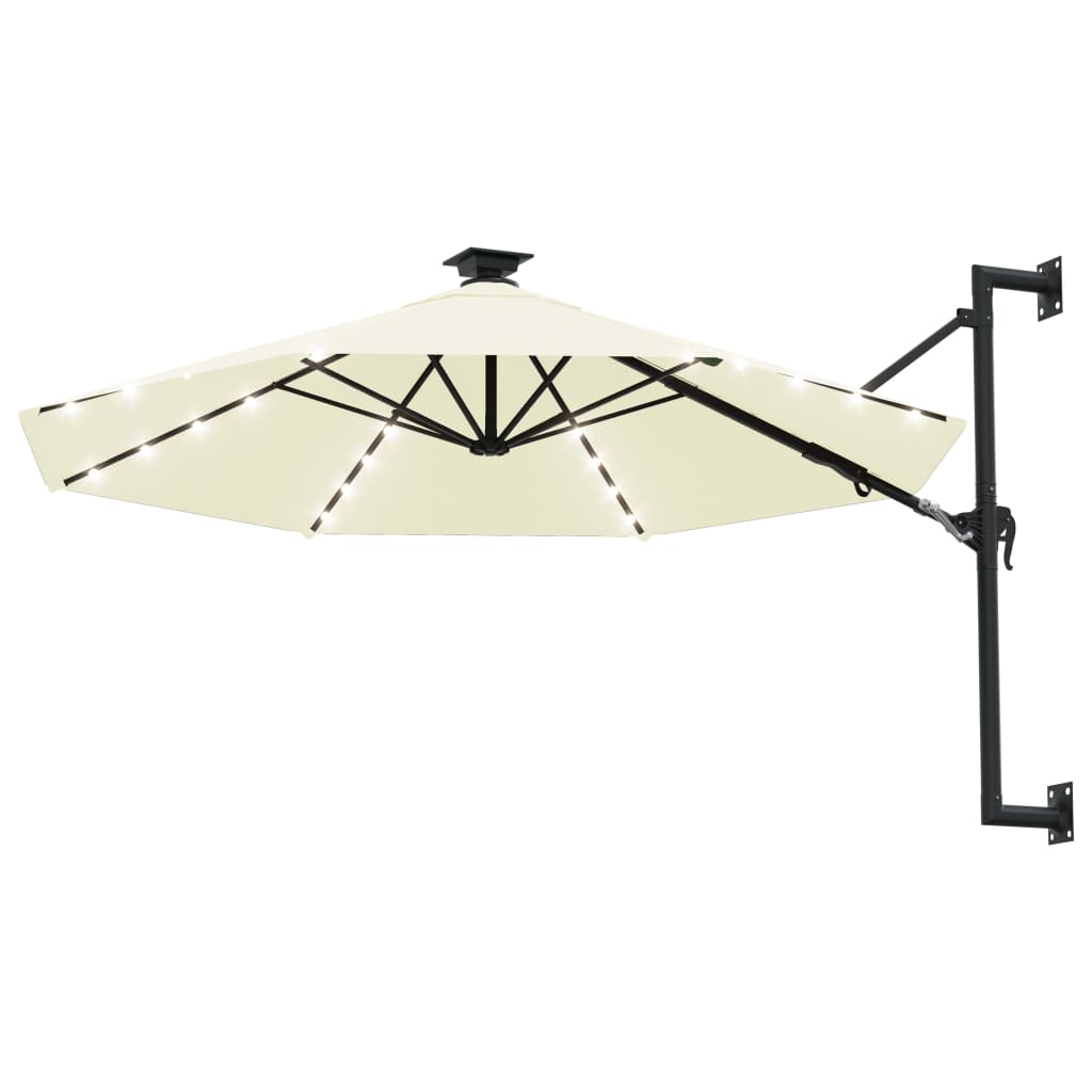 vidaXL Wall-mounted Parasol with LEDs and Metal Pole 118.1" Sand