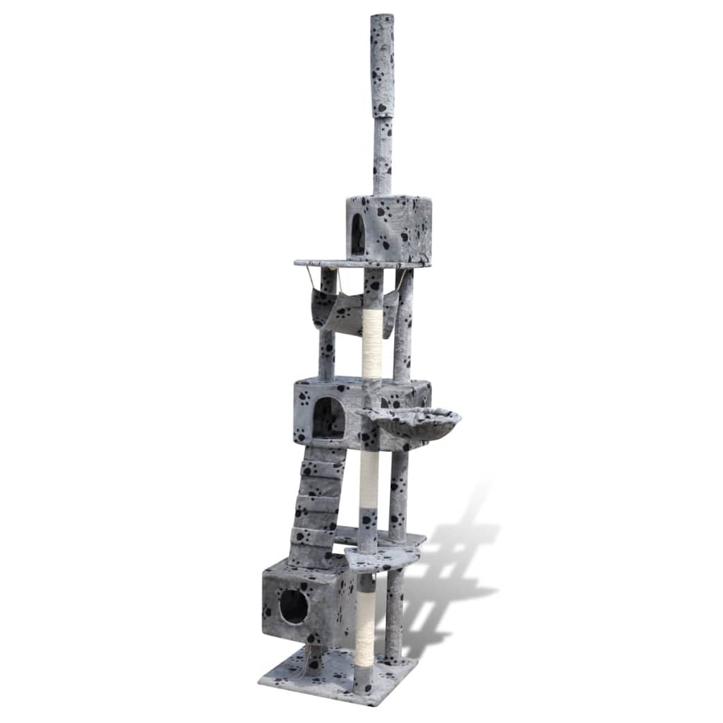 Cat Tree Scratching Post 87" - 94" 3 Condos Gray with Paw Prints