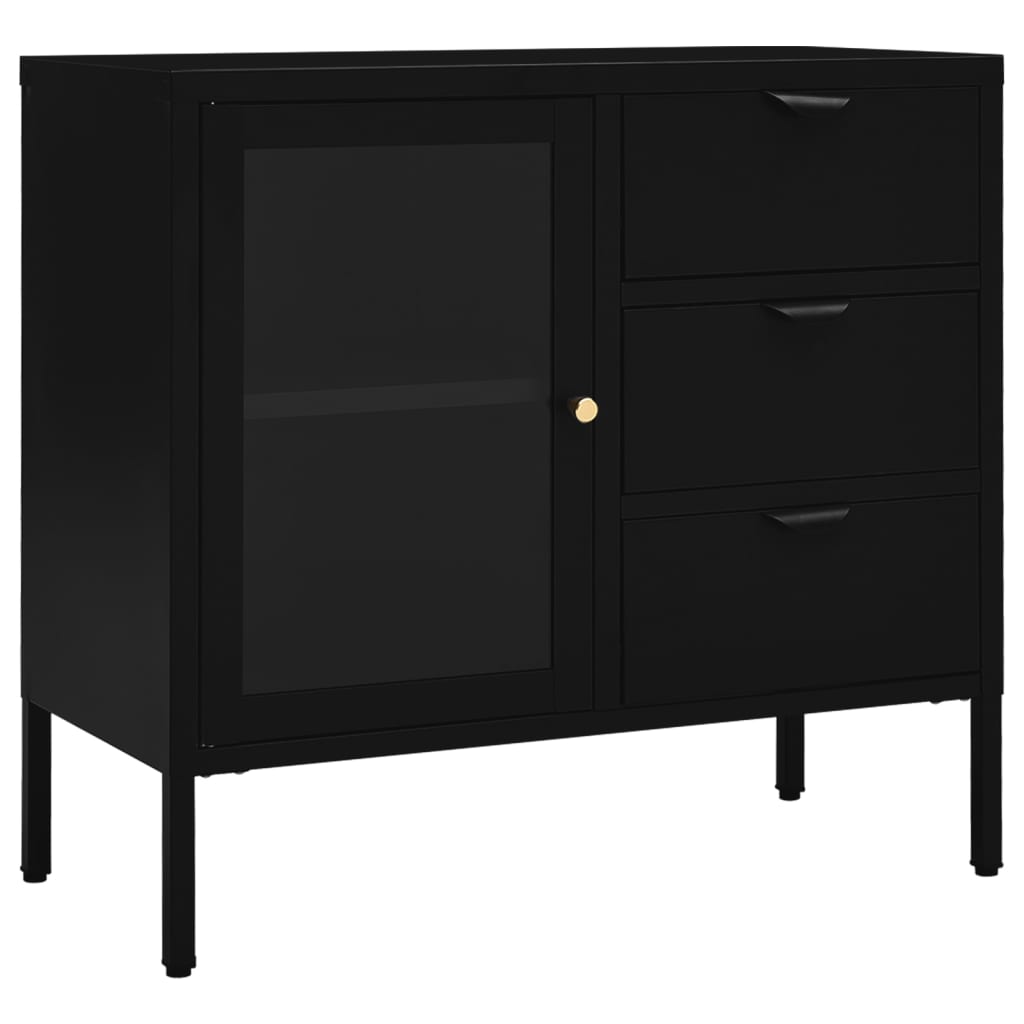 vidaXL Sideboard Black 29.5"x13.8"x27.6" Steel and Tempered Glass