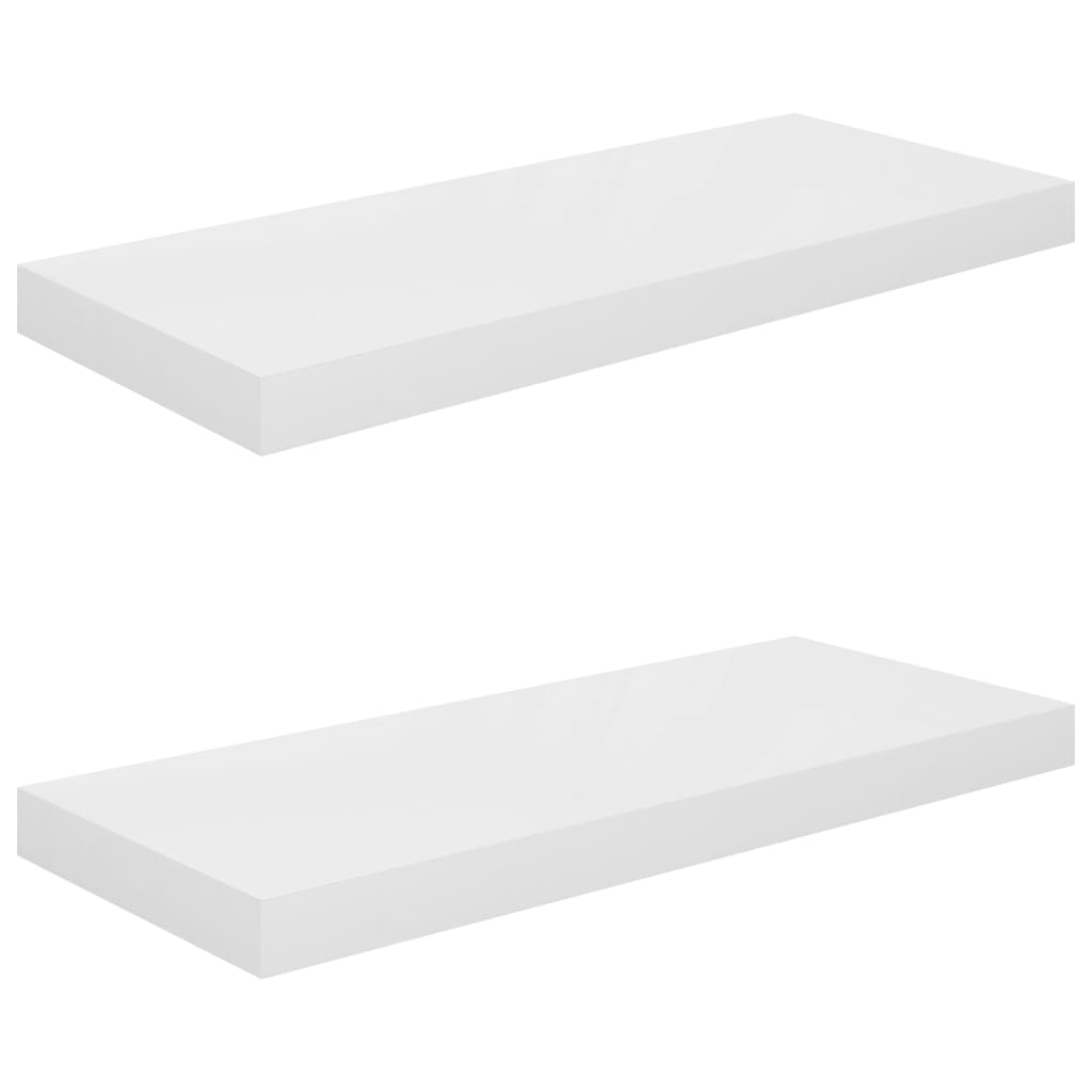 vidaXL Floating Wall Shelves 2 pcs High Gloss White 23.6"x9.3"x1.5" MDF