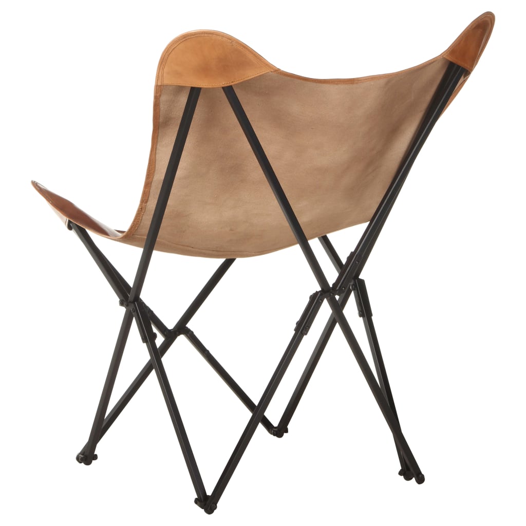 vidaXL Foldable Butterfly Chair Brown Real Leather