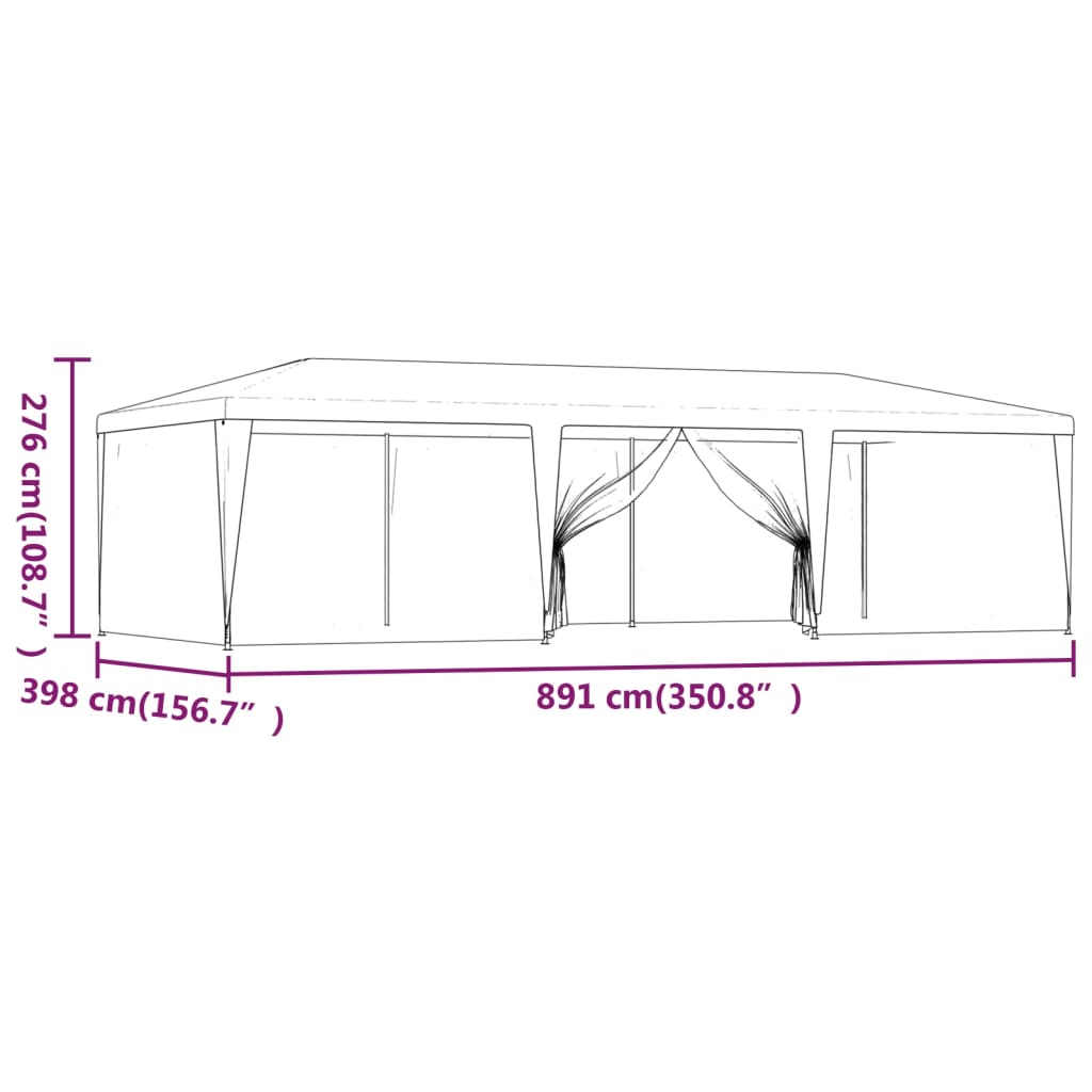 vidaXL Party Tent with 8 Mesh Sidewalls Red 29.5'x13.1' HDPE