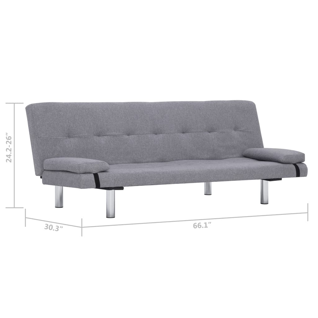 vidaXL Sofa Bed with Two Pillows Light Gray Fabric