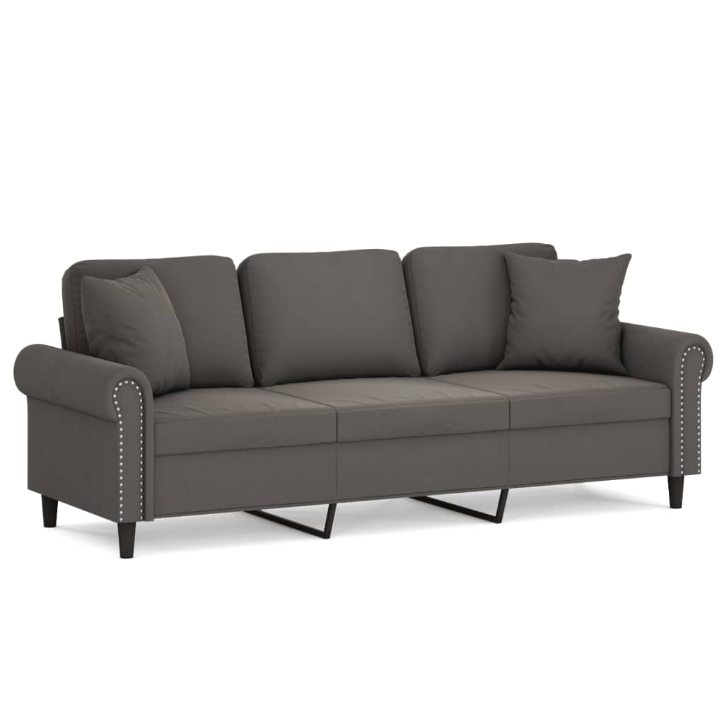 vidaXL 3-Seater Sofa with Pillows&Cushions Dark Gray 70.9" Velvet