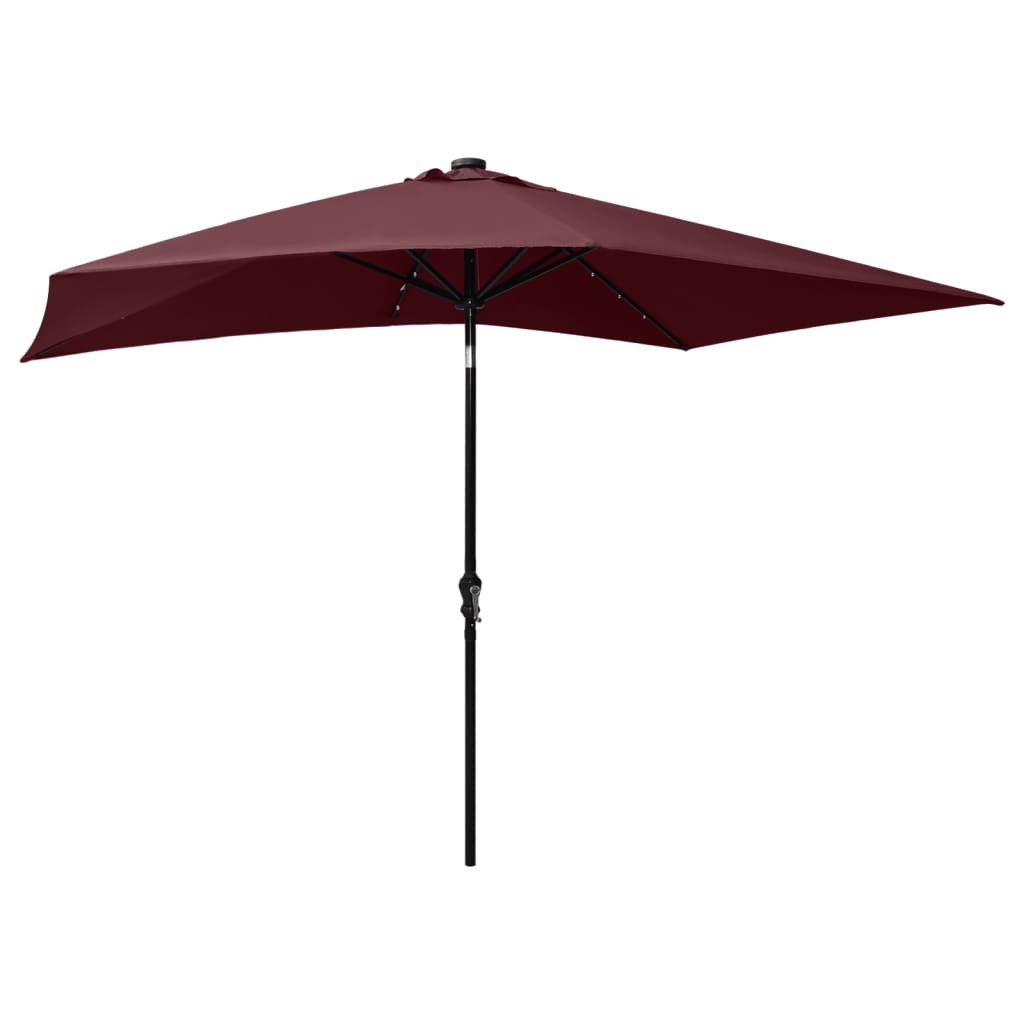 vidaXL Parasol with LEDs and Steel Pole Bordeaux Red 6.6'x9.8'