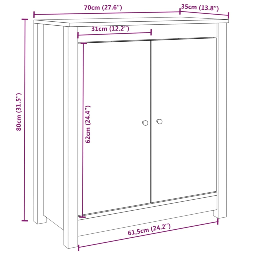 vidaXL Sideboard Gray 27.6"x13.8"x31.5" Solid Wood Pine