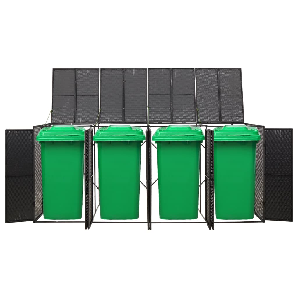 vidaXL Quadruple Wheelie Bin Shed Black 107.9"x31.5"x46.1" Poly Rattan