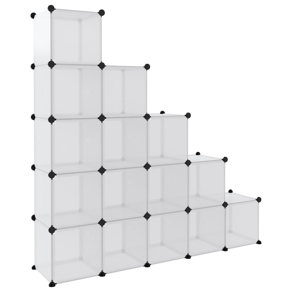vidaXL Storage Cube Organizer with 15 Cubes and Doors Transparent PP