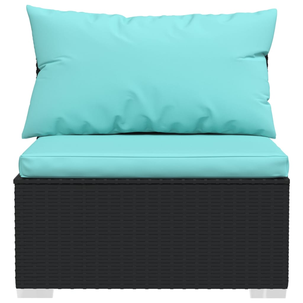 vidaXL Patio Furniture Set 3 Piece with Cushions Poly Rattan Black