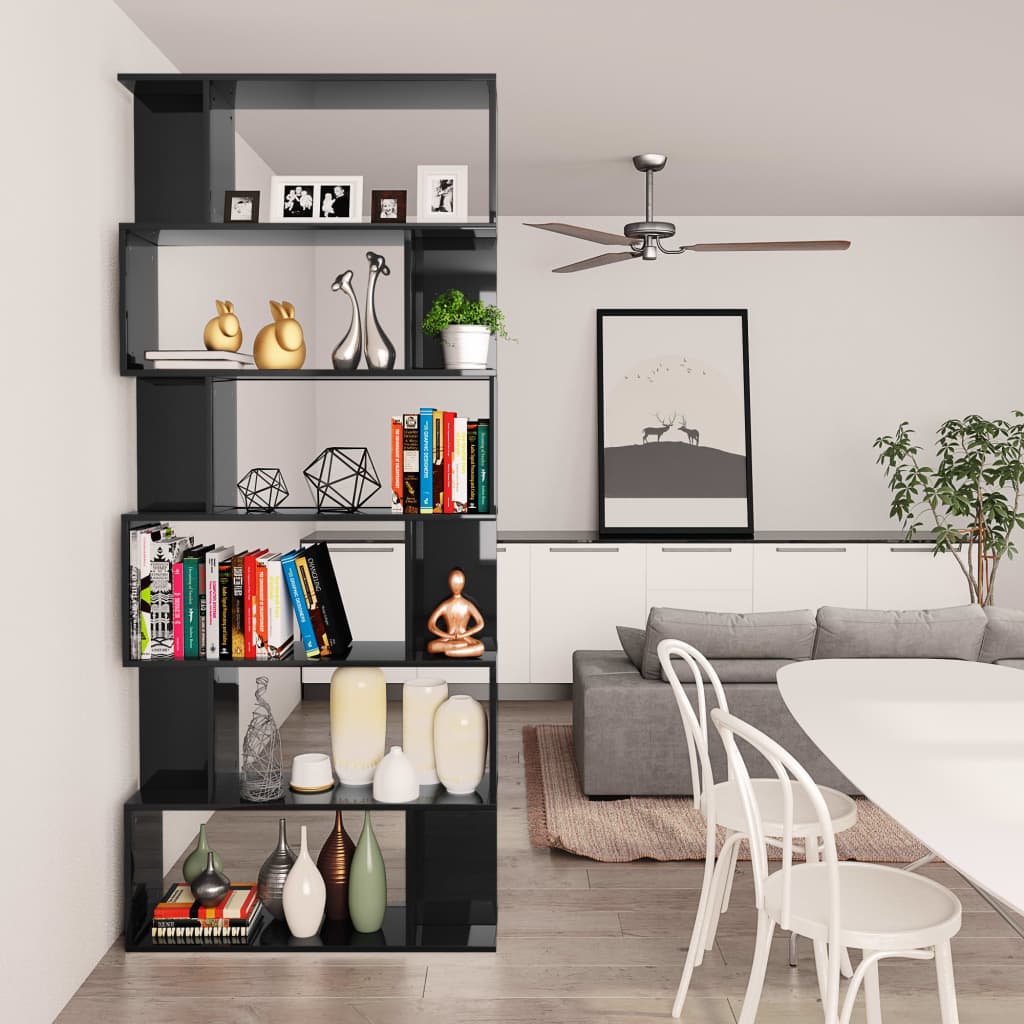 vidaXL Book Cabinet/Room Divider High Gloss Black 31.5"x9.4"x75.6"