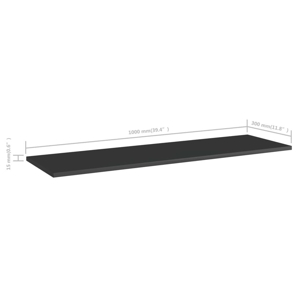 vidaXL Bookshelf Boards 8 pcs High Gloss Black 39.4"x11.8"x0.6" Engineered Wood