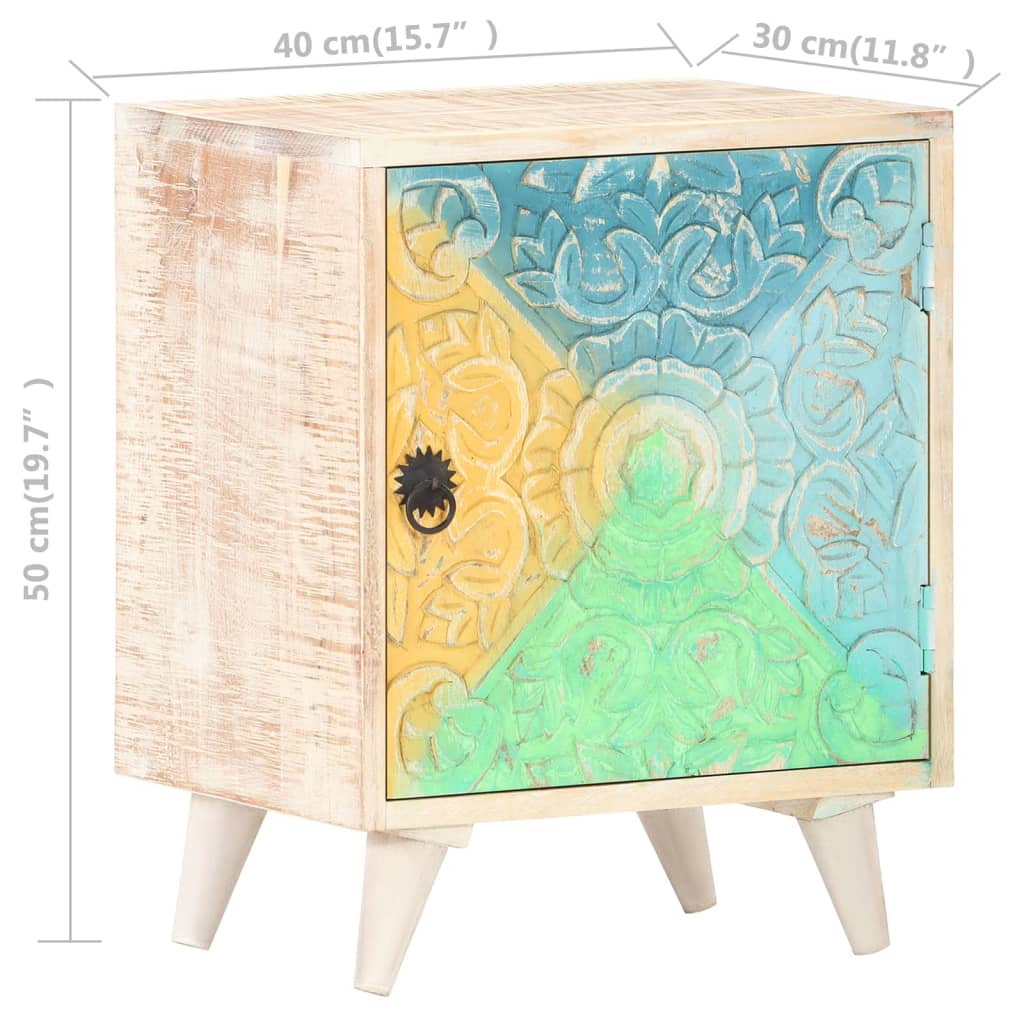 vidaXL Carved Bedside Cabinet 15.7"x11.8"x19.7" Solid Acacia Wood