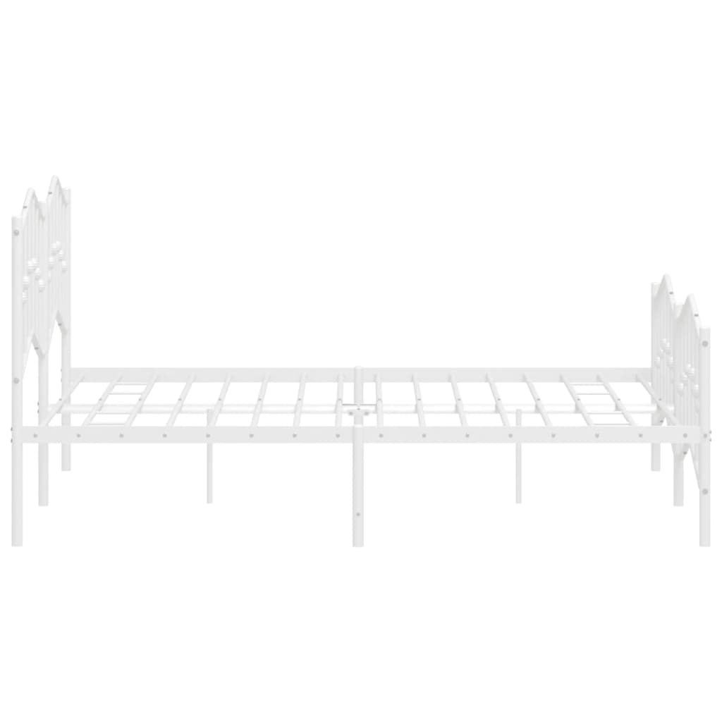 vidaXL Metal Bed Frame with Headboard and Footboard White 53.1"x74.8"