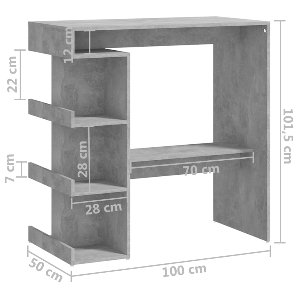 vidaXL Bar Table with Storage Rack Concrete Gray 39.4"x19.7"x40"Engineered Wood