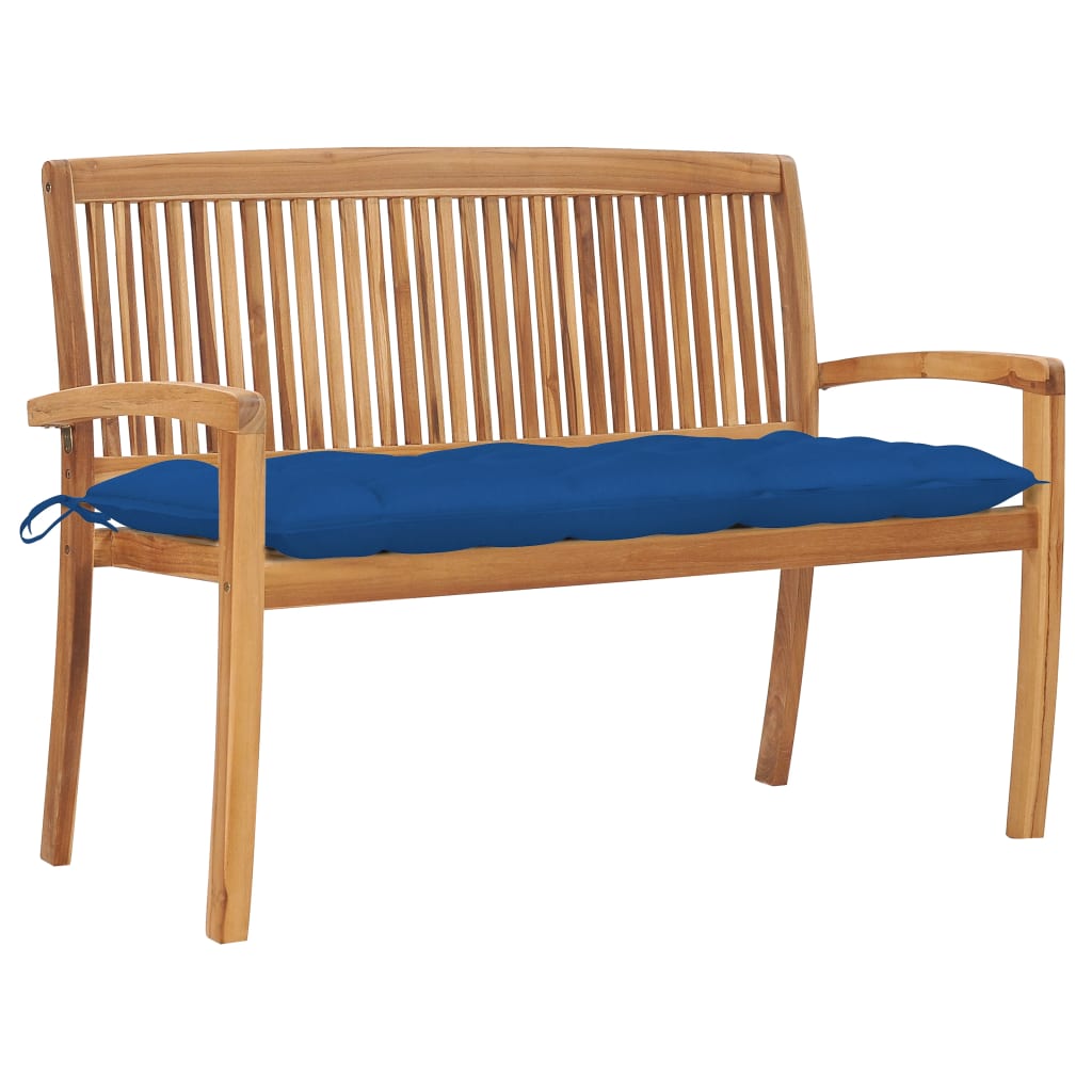 vidaXL Stacking Patio Bench with Cushion 50.6'' Solid Teak Wood