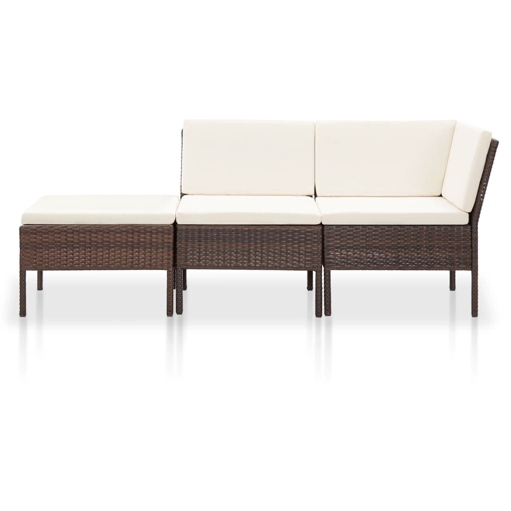 3 Piece Patio Lounge Set with Cushions Poly Rattan Brown