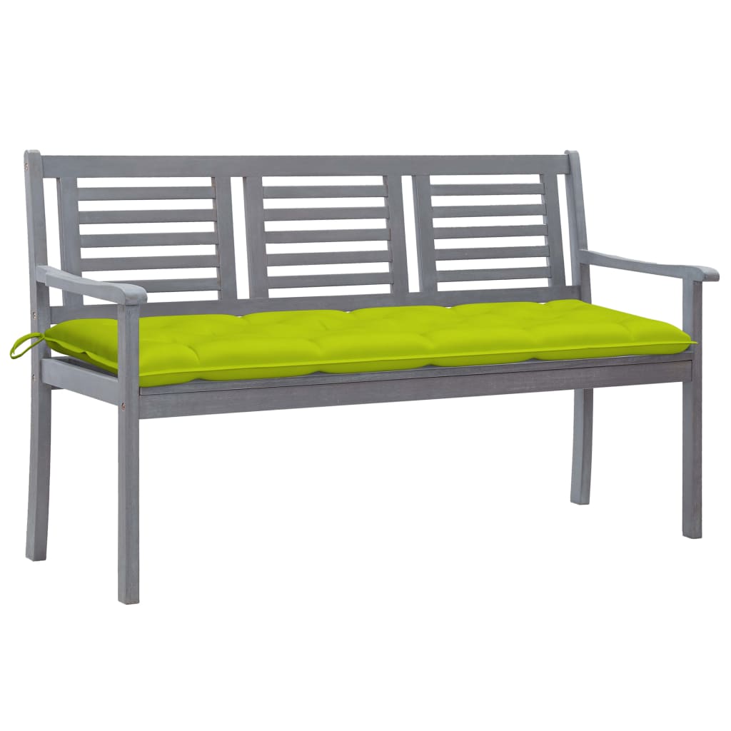 vidaXL 3-Seater Patio Bench with Cushion 59.1" Gray Eucalyptus Wood
