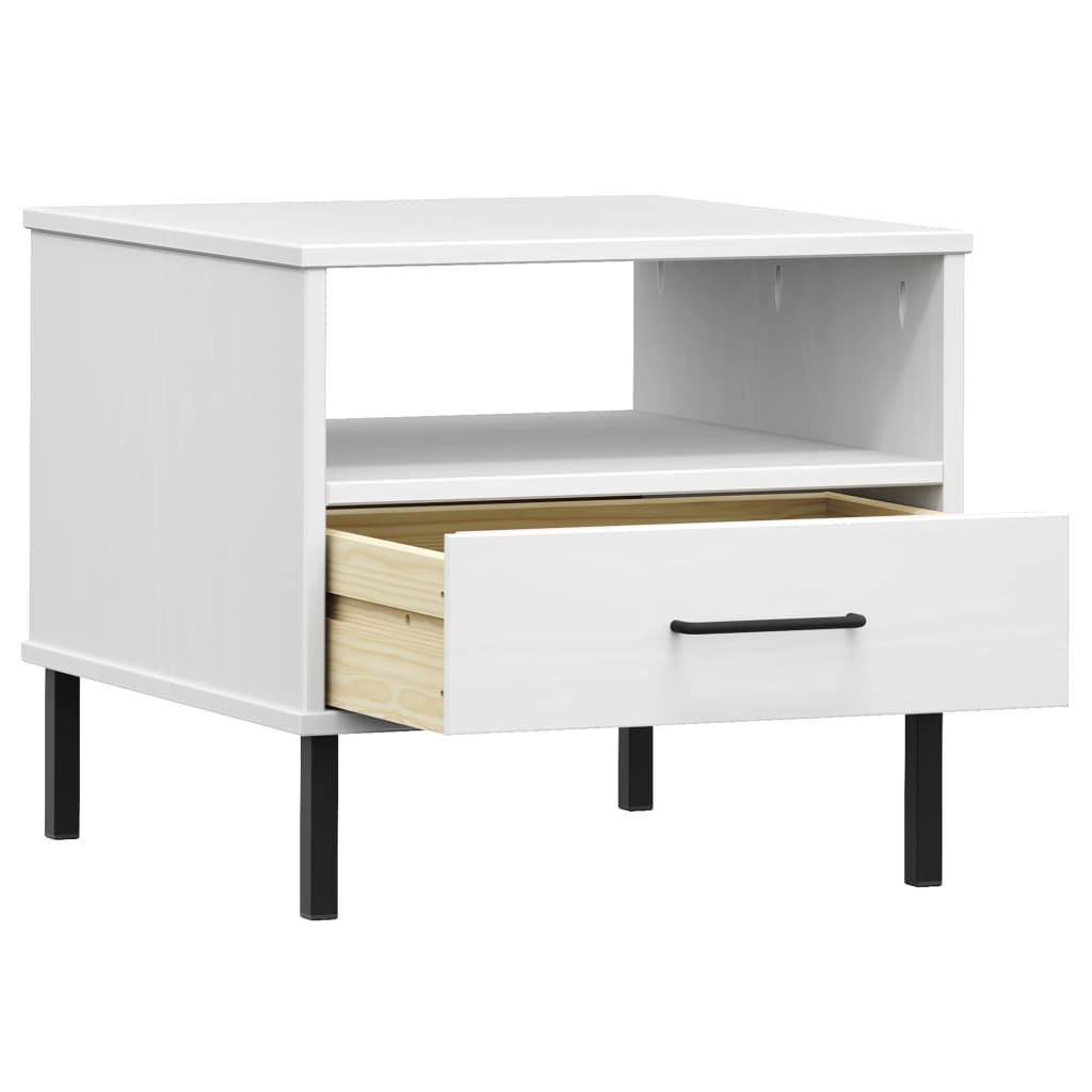 vidaXL Bedside Table with Metal Legs White Solid Wood Pine OSLO