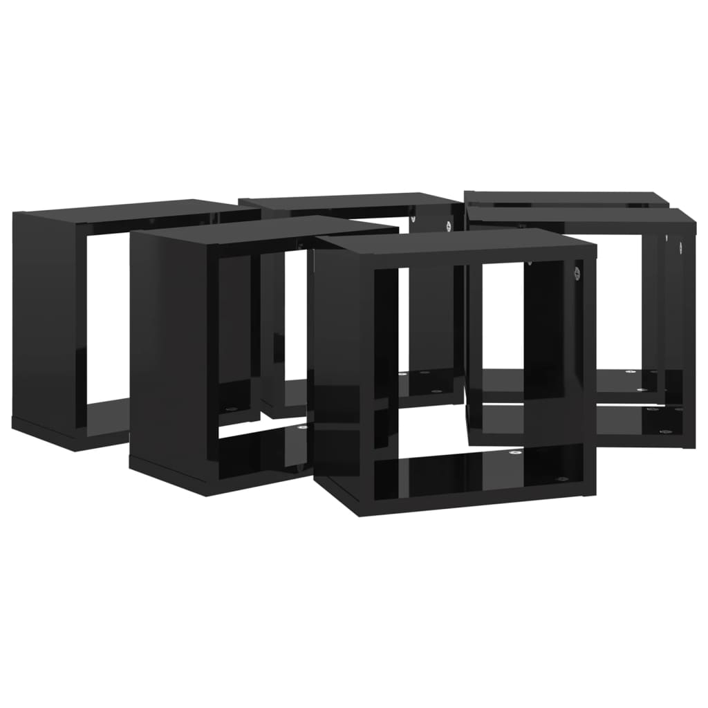 vidaXL Wall Cube Shelves 6 pcs High Gloss Black 10.2"x5.9"x10.2"