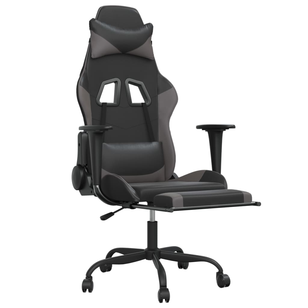 vidaXL Massage Gaming Chair with Footrest Black&Gray Faux Leather