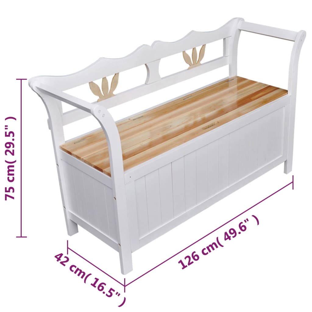 vidaXL Storage Bench 49.6"x16.5"x29.5" Wood White
