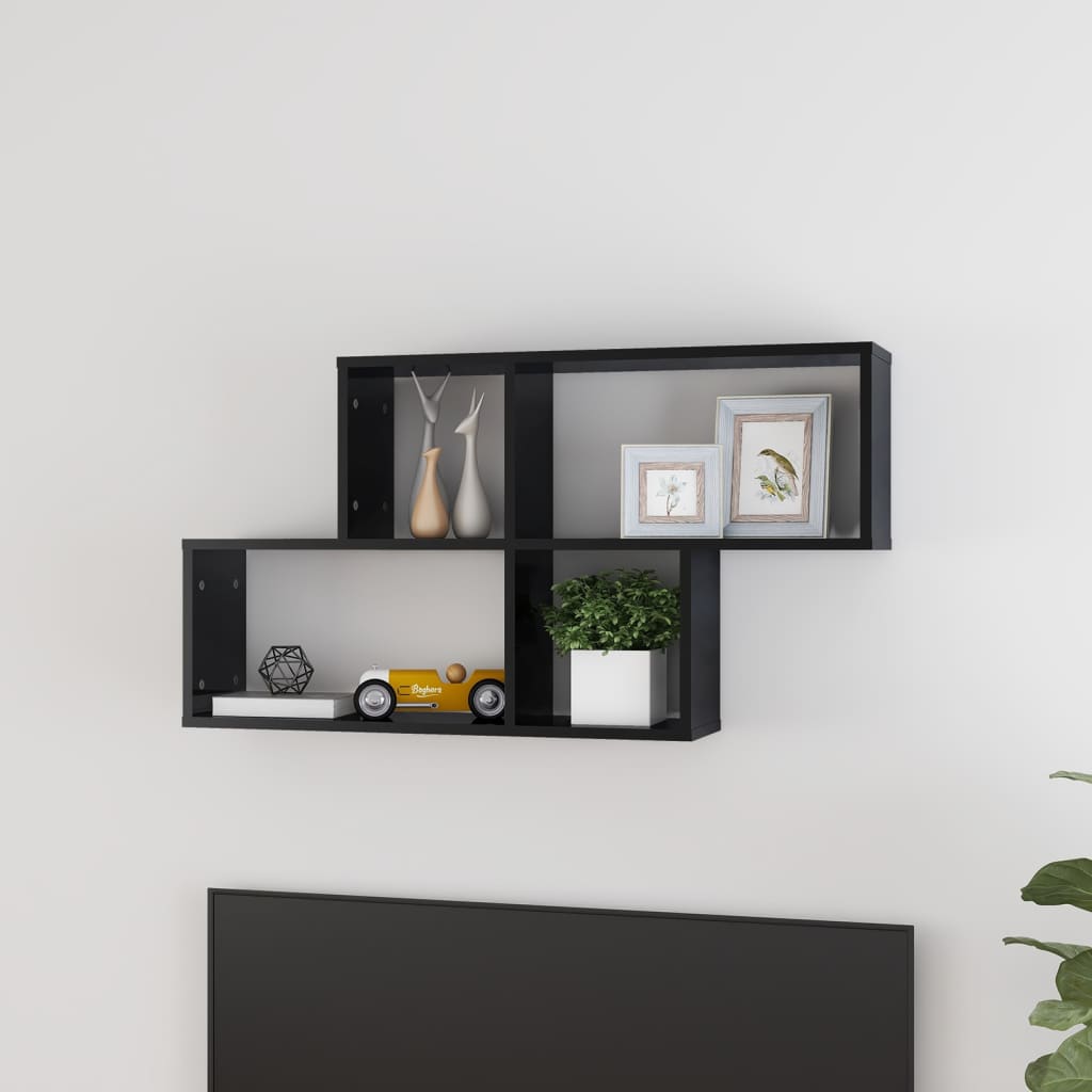 vidaXL Wall Shelf High Gloss Black 39.4"x7.1"x20.9" Engineered Wood