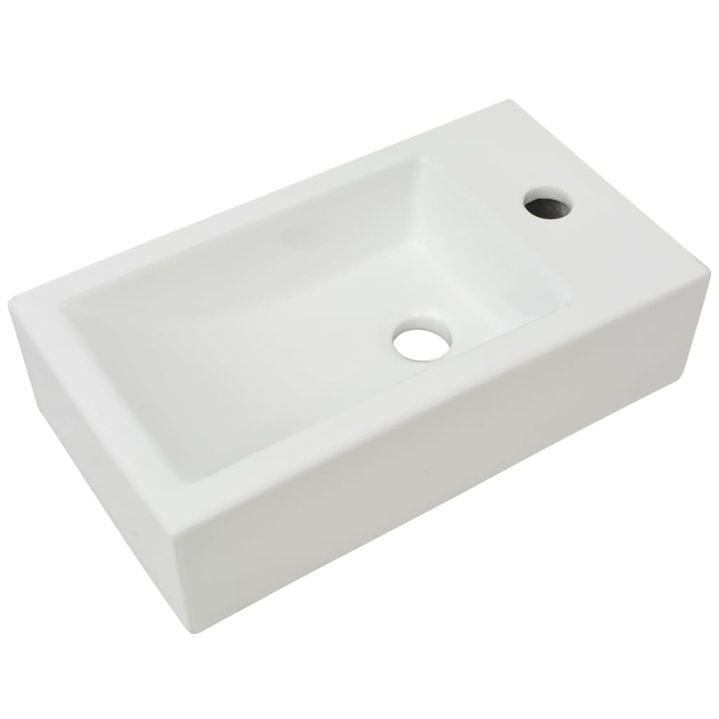 vidaXL Basin with Faucet Hole Rectangular Ceramic White 18.1"x10"x4.7"