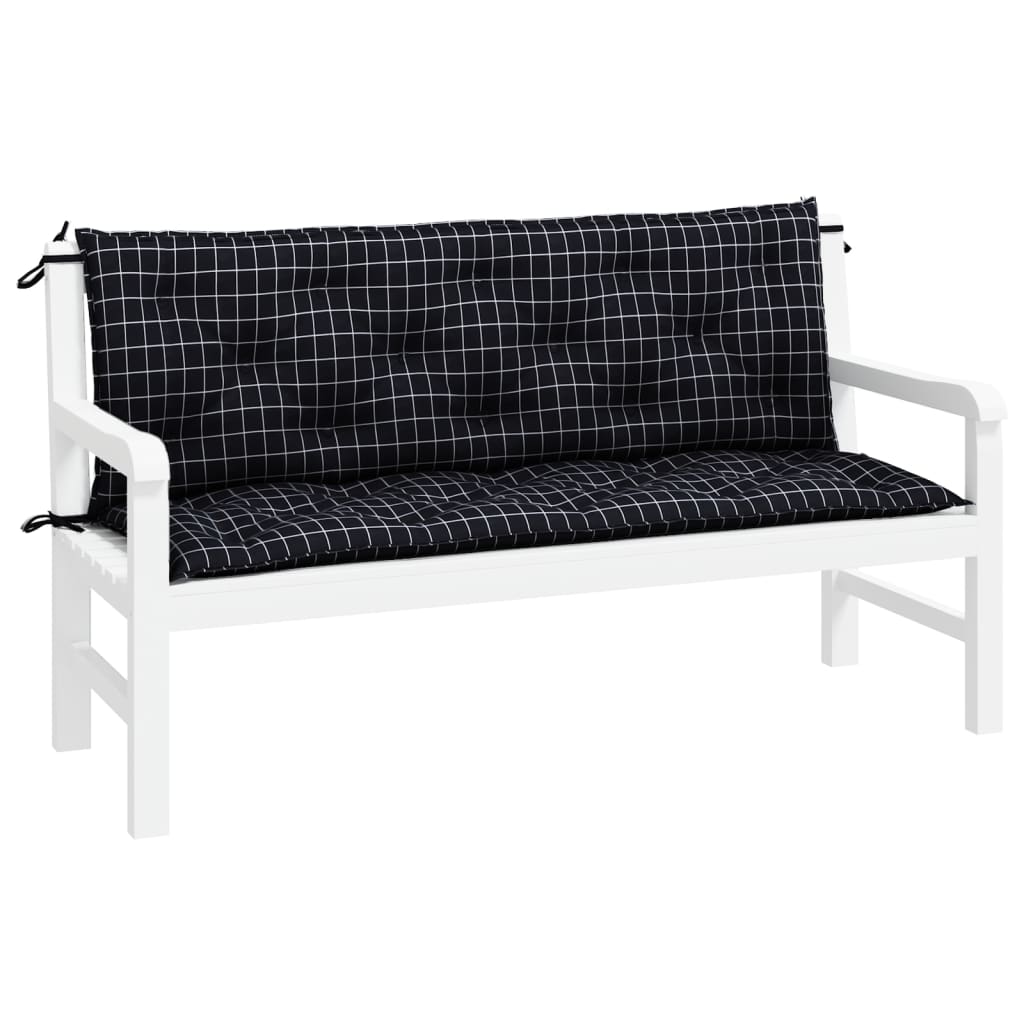 vidaXL Garden Bench Cushions 2pcs Black Check Pattern 59.1"x19.7"x2.8" Fabric
