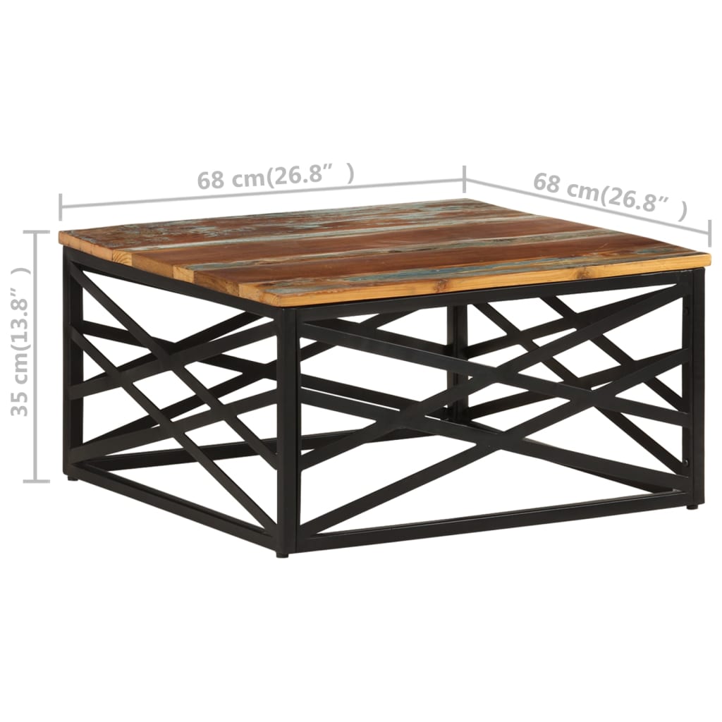 vidaXL Coffee Table 26.8"x26.8"x13.8" Solid Reclaimed Wood