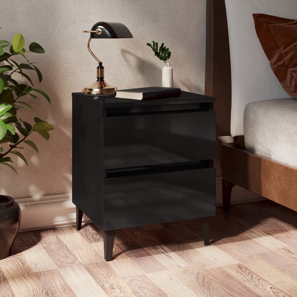 vidaXL Bed Cabinets 2 pcs High Gloss Black 15.7"x13.8"x19.7" Engineered Wood