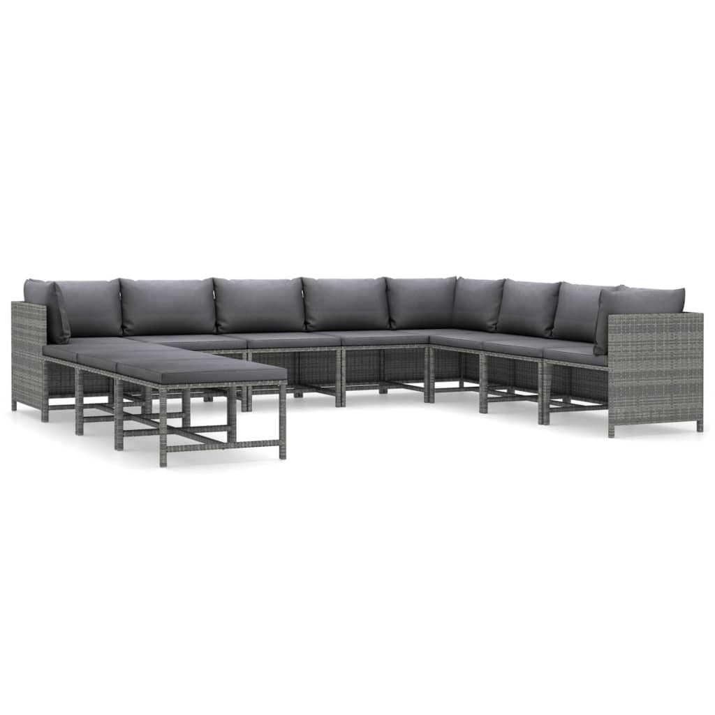 vidaXL 11 Piece Patio Lounge Set with Cushions Poly Rattan Gray