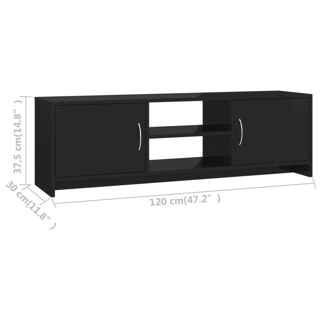vidaXL TV Cabinet High Gloss Black 47.2"x11.8"x14.8" Chipboard
