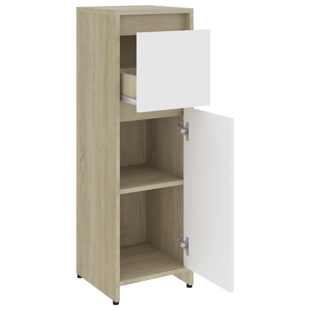 vidaXL Bathroom Cabinet White and Sonoma Oak 11.8"x11.8"x37.4" Chipboard