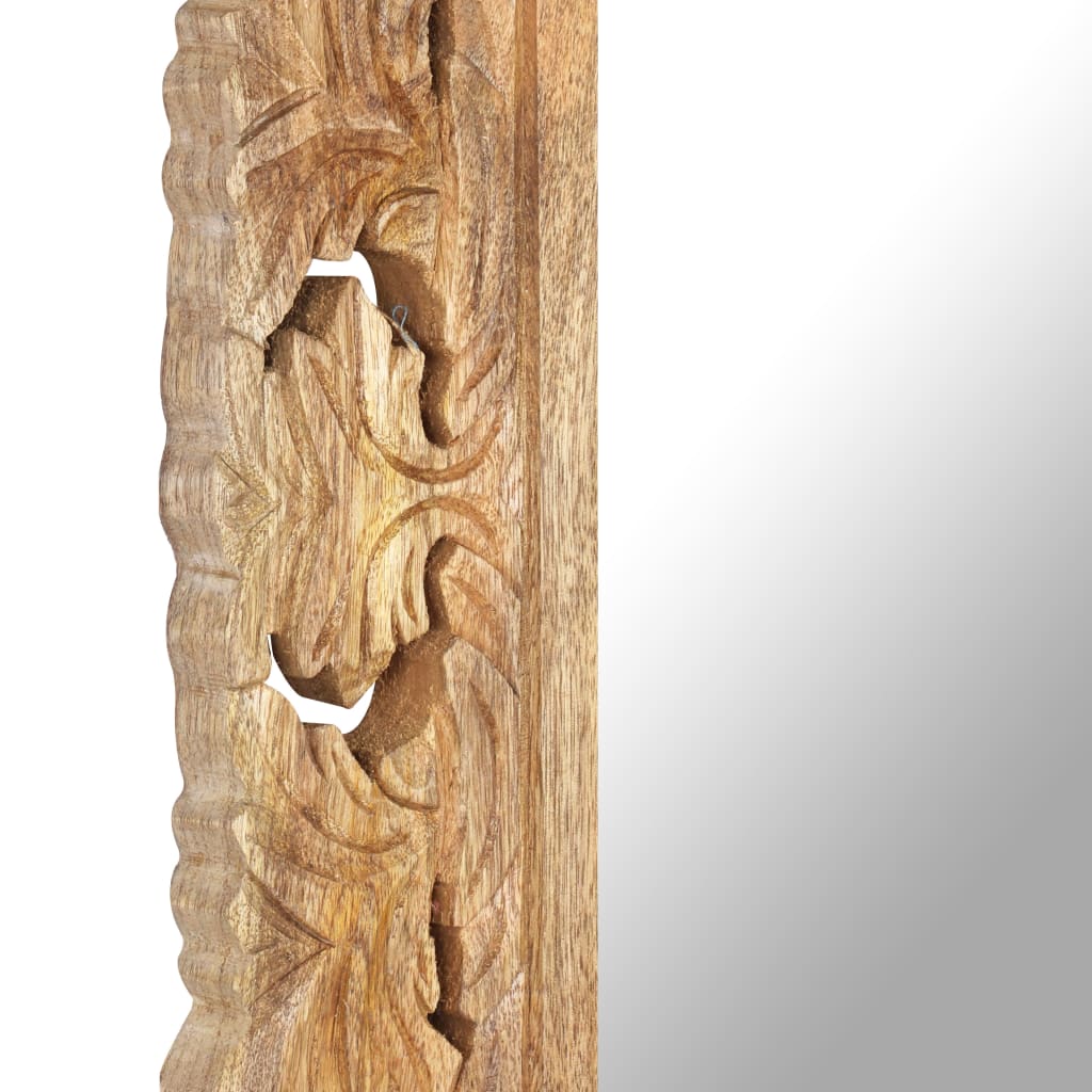 vidaXL Hand Carved Mirror Brown 43.3"x19.7" Solid Mango Wood