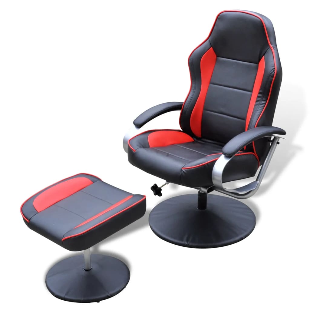 vidaXL TV Armchair with Footstool Black and Red Faux Leather