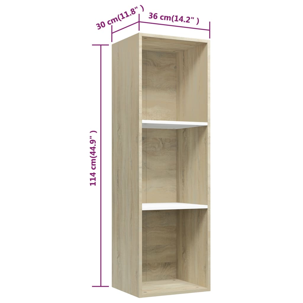 vidaXL Book Cabinet/TV Stand White and Sonoma Oak 14.2"x11.8"x44.9" Engineered Wood