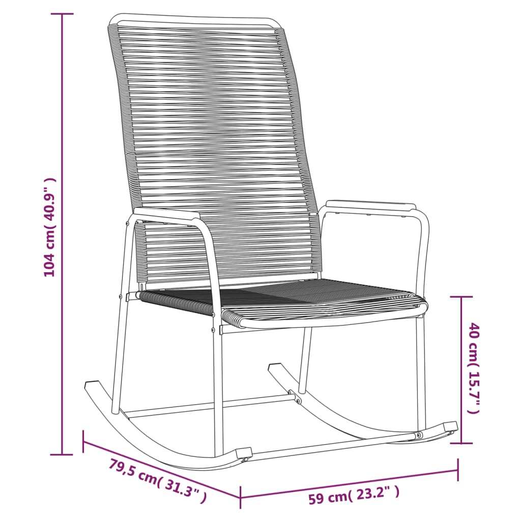 vidaXL Patio Rocking Chair Black 23.2"x31.3"x40.9" PVC Rattan
