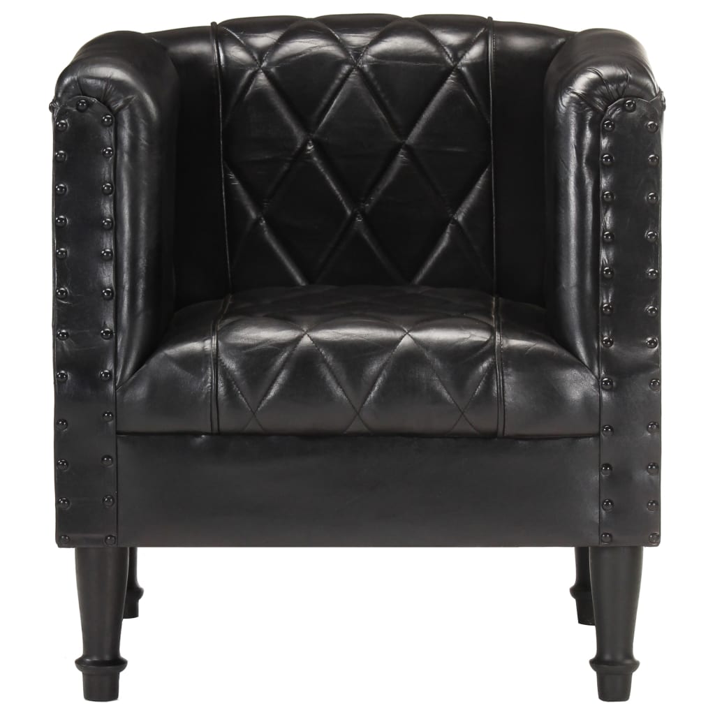 vidaXL Tub Chair Black Real Goat Leather