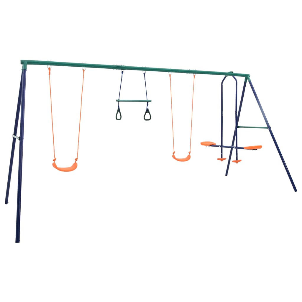 vidaXL Swing Set with Gymnastic Rings and 4 Seats Steel