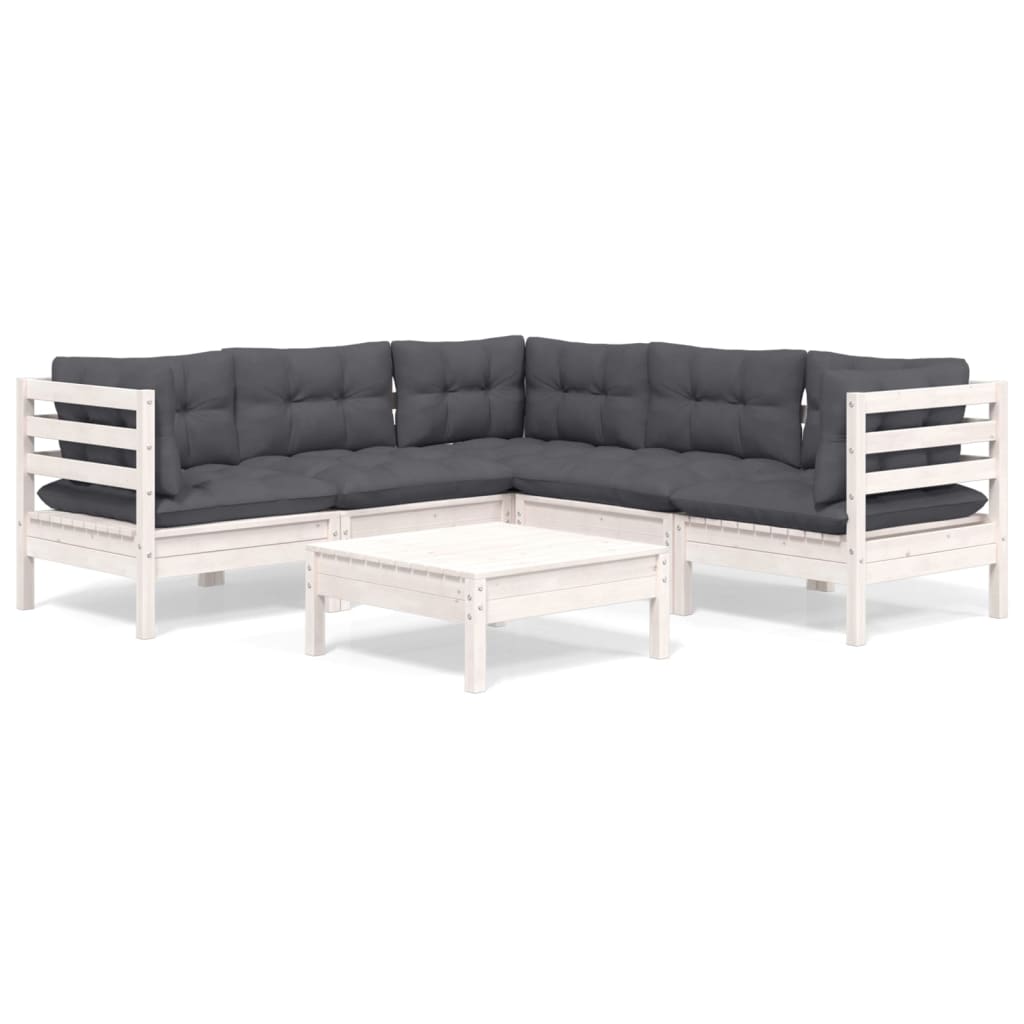 vidaXL 6 Piece Patio Lounge Set with Cushions White Solid Pinewood
