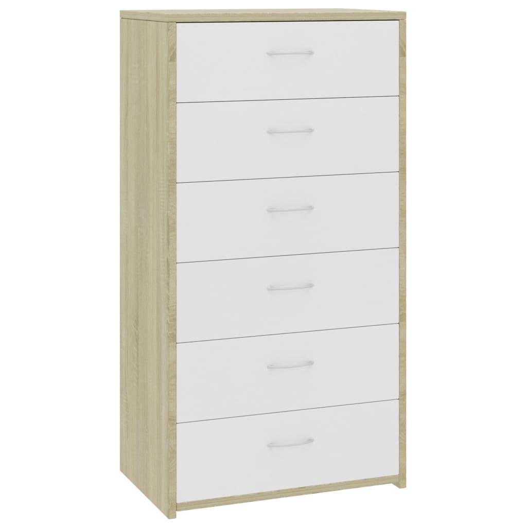 vidaXL Sideboard with 6 Drawers White and Sonoma Oak 19.7"x13.4"x37.8" Chipboard