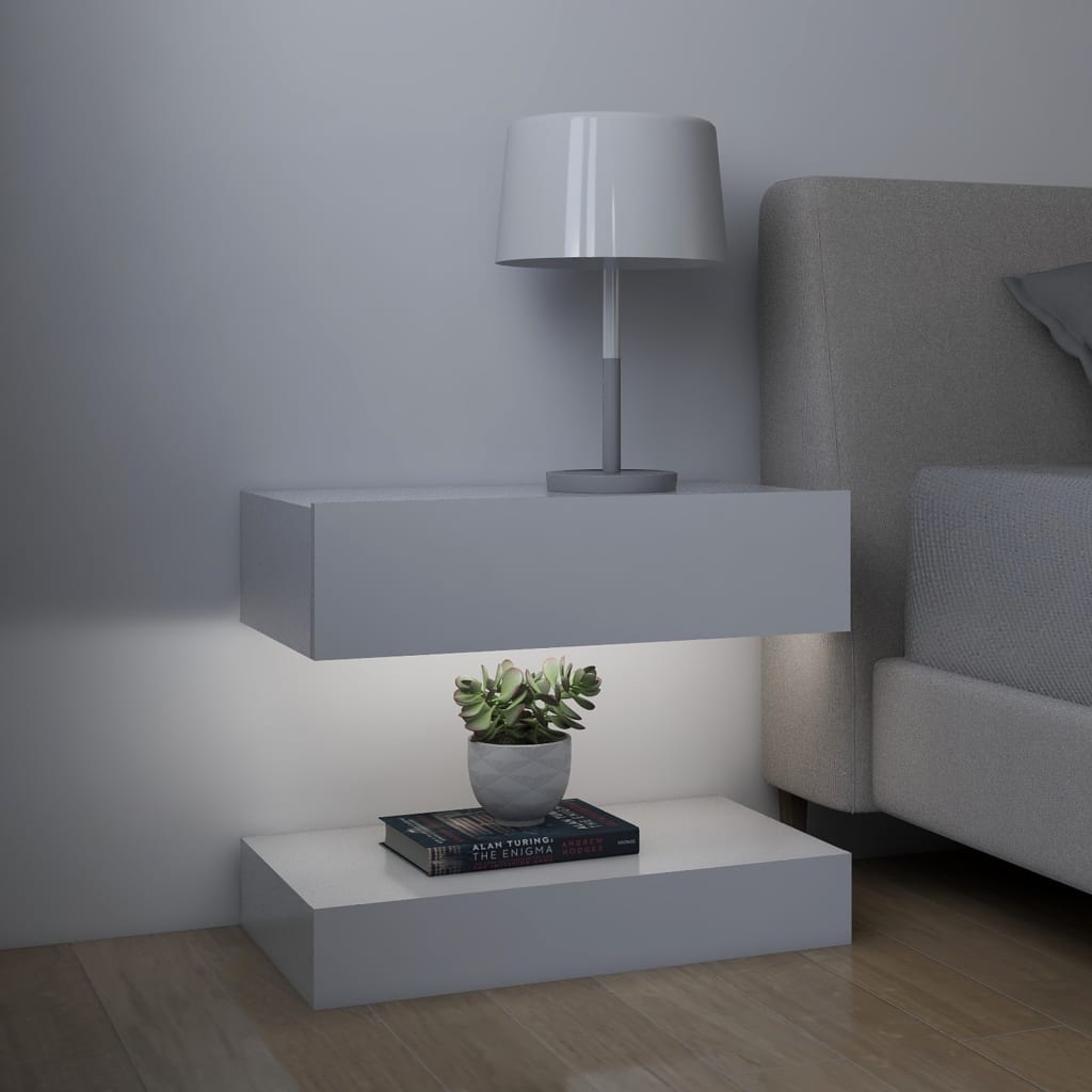 vidaXL LED Bedside Cabinets 2 pcs White 23.6"x13.8" Engineered Wood