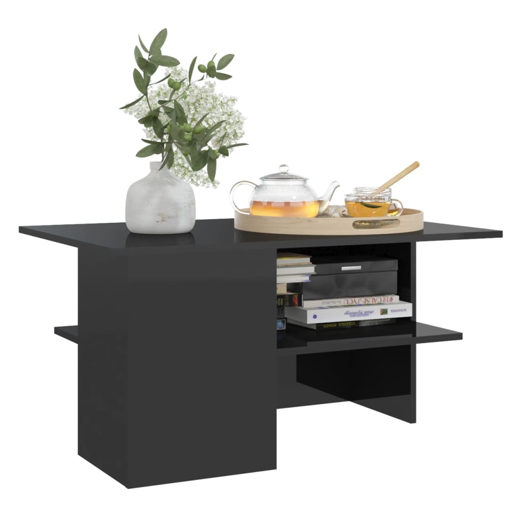 vidaXL Coffee Table High Gloss Black 35.4"x23.6"x18.3" Engineered Wood