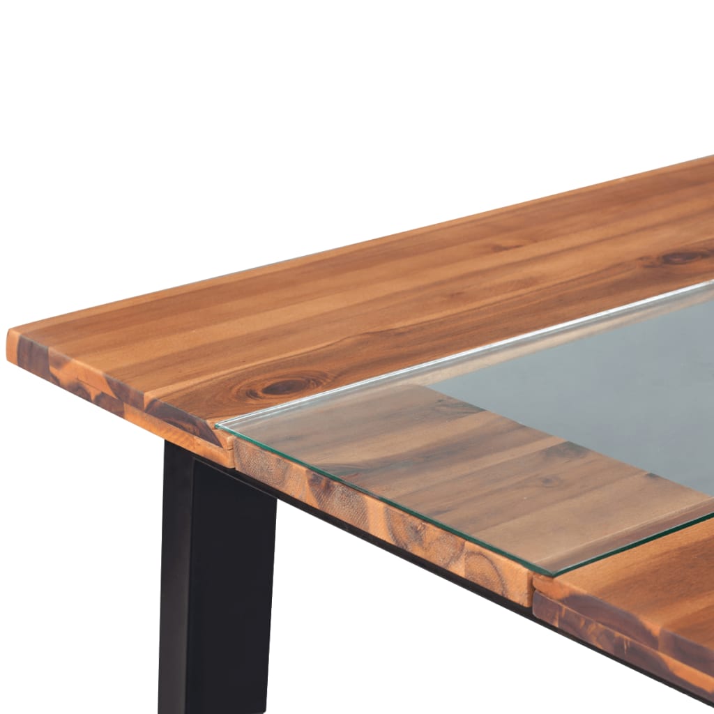 vidaXL Dining Table Solid Acacia Wood and Glass 70.8"x35.4"x29.5"