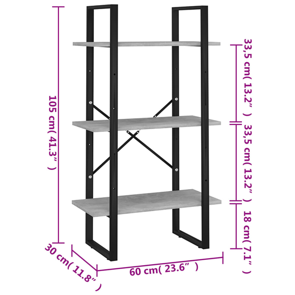 vidaXL Storage Shelf Concrete Gray 23.6"x11.8"x41.3" Engineered Wood