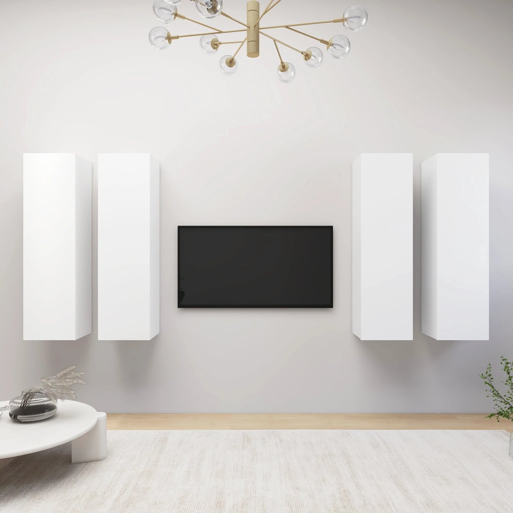 vidaXL TV Stands 4 pcs White 12"x11.8"x43.3" Engineered Wood